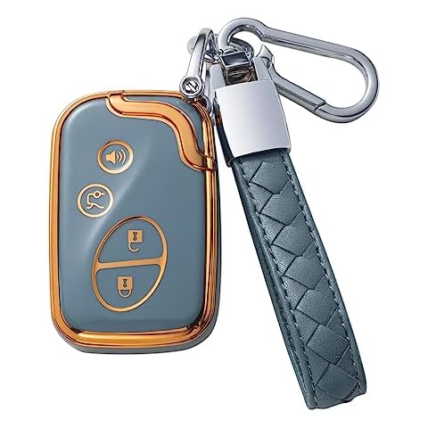 CHEZENHUI Compatible with Lexus Key Fob Cover with Leather Lanyard, Car Key Case Shell for Lexus GX460 RX350 ES350 IS250 GX460 LX570 IS350 GS430 Smart Remote Control,Blue Cover