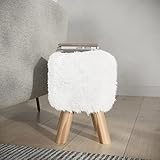 Lavish Home 80-FOTT-25 Ottoman - Round Footrest, Vanity Chair, or Accent Stool with Faux Fur Fabric and Wood Legs for Bedroom, Dorm, or Apartment Small White