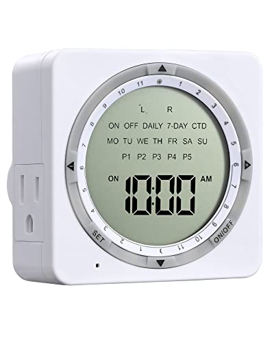 Dewenwils Light Timer For Indoor Lighting, Dual 3-Prong Outlet (Independent Control), Daily/7-Day/Ctd, Outlet Timer 120V 15A 1800W, Easy To Program For Lamp, Pump, Heater, Fan #TOP17