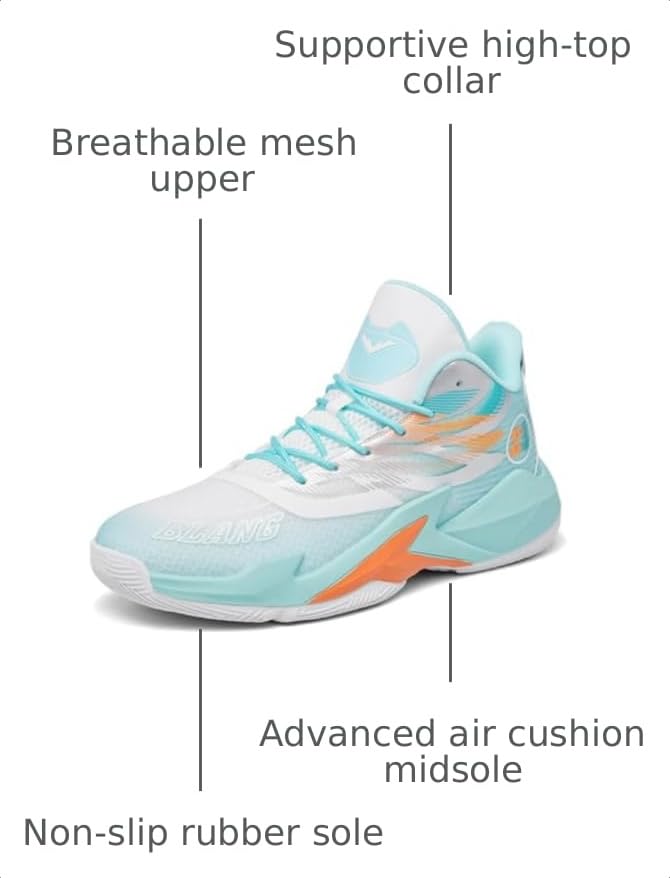 Image of Basketball Shoes for Womens Mens High Top Colorful Volleyball Fashion Breathable Sneakers Lace Up Sport Outdoor Lightweight Non Slip Shoe