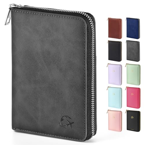 Forvencer Passport Holder Cover with Safe Zipper Closure, Premium Passport Wallet for Travel, Sleek RFID Blocking Card Case, Waterproof Travel Accessories for Men, Grey