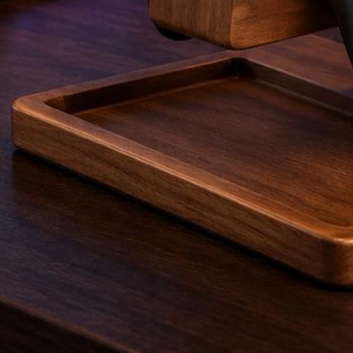 Image of Wood and Metal Headset Stand with Storage Tray Two Shelves Headphone Stand with Tray Curved Hanger Desktop Headphone Holder Sturdy for Gamers, Gaming Setup, as Shown