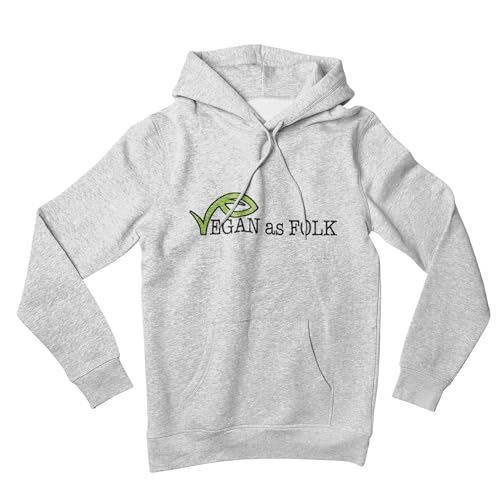 Vegan as Folk Sudadera con capucha vegana con logotipo de algodón orgánico (unisex) - Ropa vegana ecológica y sostenible, gris, XL