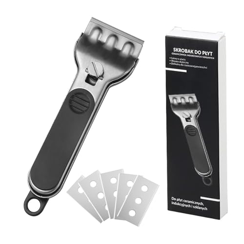JIEYUCHU Rascador para Vitrocerámica, Raspador Limpieza de Cocina con 5 Cuchillas de Recambio, para Limpiar Cerámica, Horno, Placa de Inducción, Azulejos, Suelo