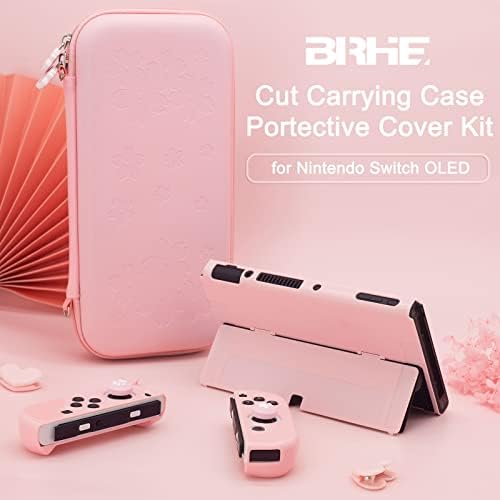 Switch Carry Case Nintendo Accessories Compatible with Switch OLED, Travel Carrying Switch Case Protective Cover Bundle Bag Kit (Pink)