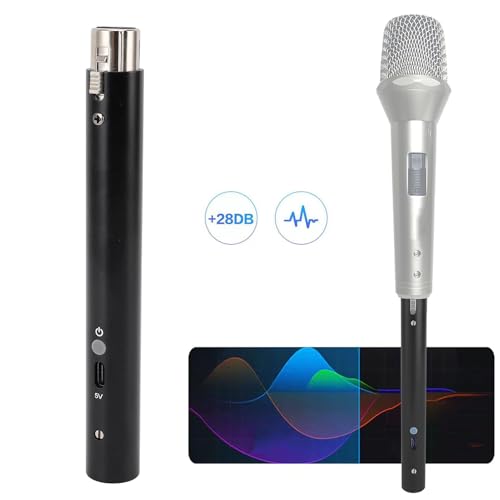 48V Power Microphone Preamp, 28dB Gain with Built in Battery & Type C Charging, Low Noise for Dynamic Mics, Live Streaming, Studio Recording