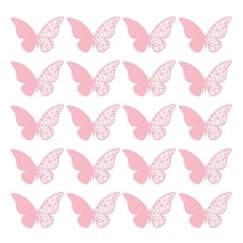 20 Pièces 3D Papillon Decoration, Rose Stickers Papillon, avec 1 Autocollant Double Face, Butterfly Sticker Mural, Décoration Murale pour Chambre d'Enfant,...