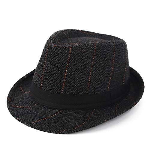 Melesh Unisex Classic Trilby Fedora Hat (Black/Grid)