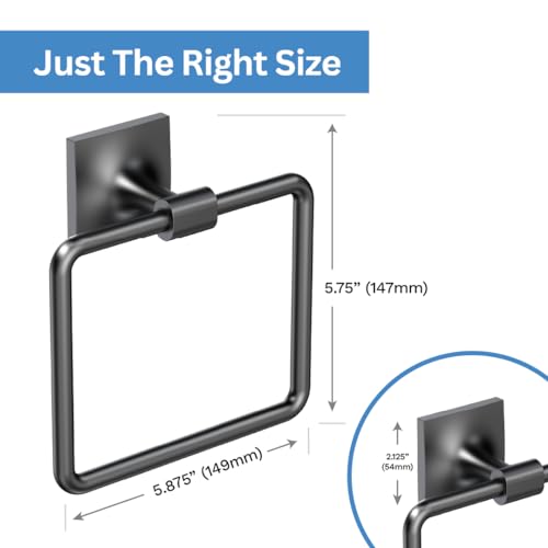 Image of Gatco 5582MX Waterline Towel Ring | Modern Hand Towel Holder for Bathroom | Stylish Decorative Hardware, Heavy Duty Metal, EZ Ancor Mounting | Matte Black