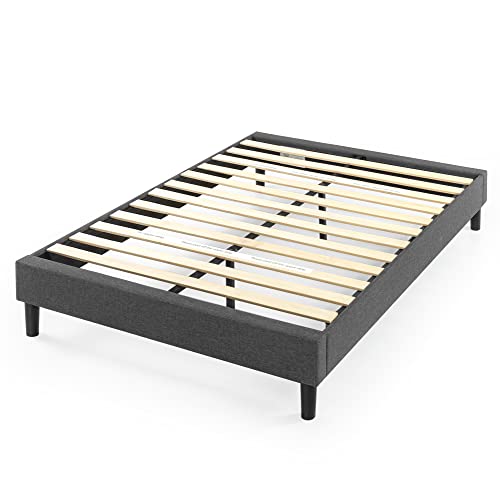 ZINUS Curtis Upholstered Platform Bed Frame, Mattress Foundation, Wood Slat Support, No Box Spring Needed, Easy Assembly, Grey, Queen
