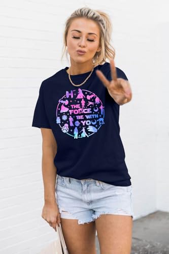 Image of FRYAID Women May The Power Be with You Graphic T Shirt Short Sleeve Casual Tops Summer Fun Vacation Shirt Soft Casual Fit