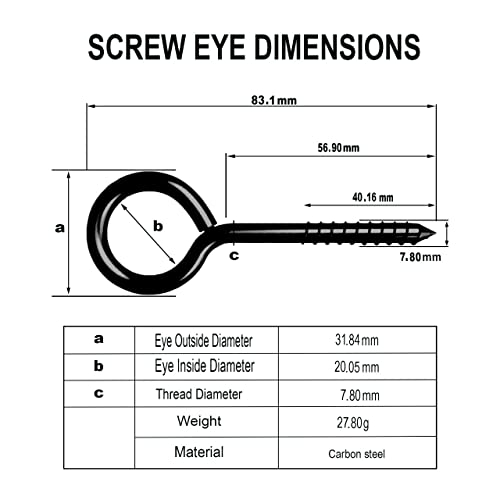 Zyraw EYE-101 Hooks Screw In Heavy Duty, 3.2 Inch – Pack Of 10 Carbon Steel Eye Screws thumb #5