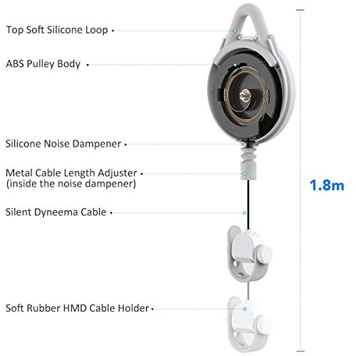 [Pro Version] Kiwi Design Vr Cable Management, Retractable Ceiling Pulley System For/Meta Quest/Quest 2/Rift/Rift S/Htc Vive/Vive Pro/Valve Index Link Cable For Vr Accessories (White, 1 Pack) #TOP2