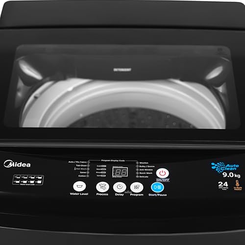 Image of Midea 9 Kg 5 Star, Self Clean Drum Technology, Fully Automatic Top Load Washing Machine with Inbuilt Heater, 10 Wash Programs (MWMTL090FP1GHMB, Metal Body Mid Black)