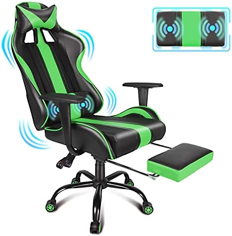 Therapeutic massage Gaming Chair Racing Model Inexperienced Video Sport Chair Snug PU Leather-based E Sports activities Gamer Chair with Adjustable Recliner, Retractable Footrest, Headrest and Lumbar Pillow for Adults/Child/Teenagers/Boy