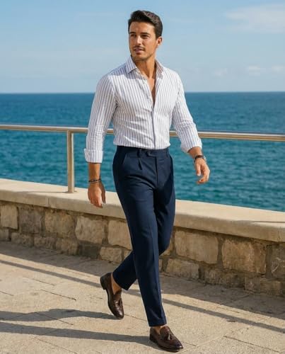 Image of IndoPrimo Men's Striped Shirt | Premium Slim Fit Full Sleeve Formal Casual Shirt | Button-Down Cotton Shirt for Office