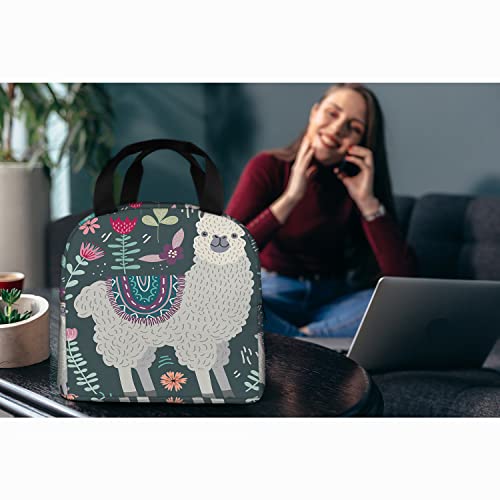 Zoczos Cute Llama Men Lunch Bag Lovely Alpaca Floral Cartoon Mammal Animal Lunch Bag For Picnic Boating Beach Fishing Work #TOP5