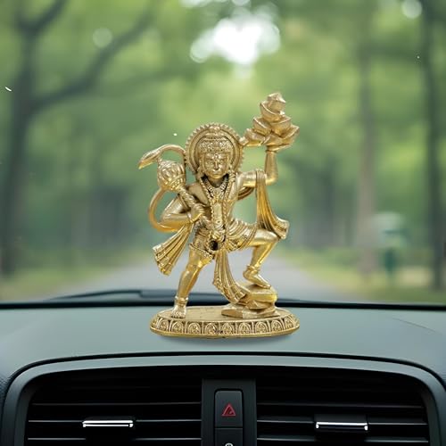 BRAHMA 3D FARM God Idol – Hanuman Sankat Mochan Idol Gold Color Religious Showpiece for Home Mandir, Office Desk & Car Dashboard – Sacred Decor & Gift. (Hanuman Sankat Mochan - 2inch)