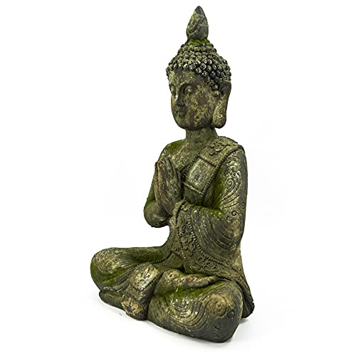 Buddhafigur Buddha sitzend gefaltete Hände Dekofiguren grün Figuren Skulpturen