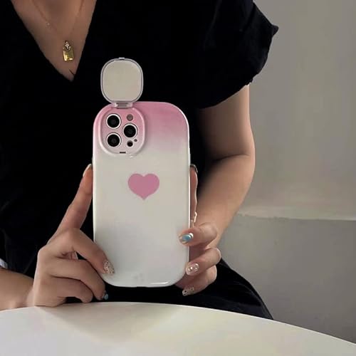 Hpher Gradient Pink White Heart Phone Case Compatible With Iphone 13 Pro Max Women Girls Case With Cute Girly Flip Mirror Makeup Camera Protection Soft Silicone Bumper,Hybrid #TOP3