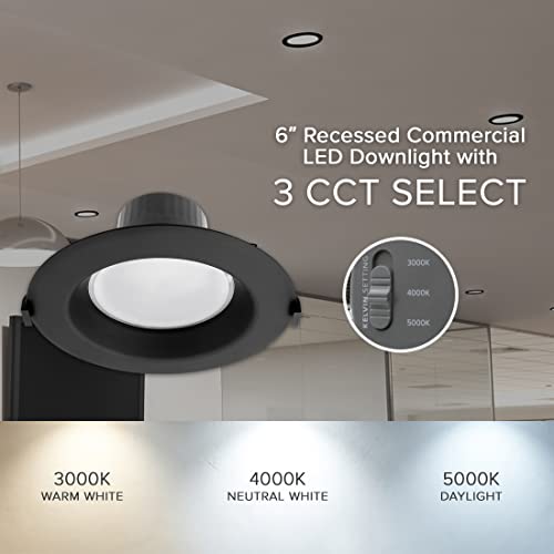 Maxxima 6" Recessed Commercial Led Downlight, Selectable Color Temperature/Wattage, Black Trim, Up To 1600 Lumens, Low Voltage 0-10V Slide Dimmer Switch #TOP5