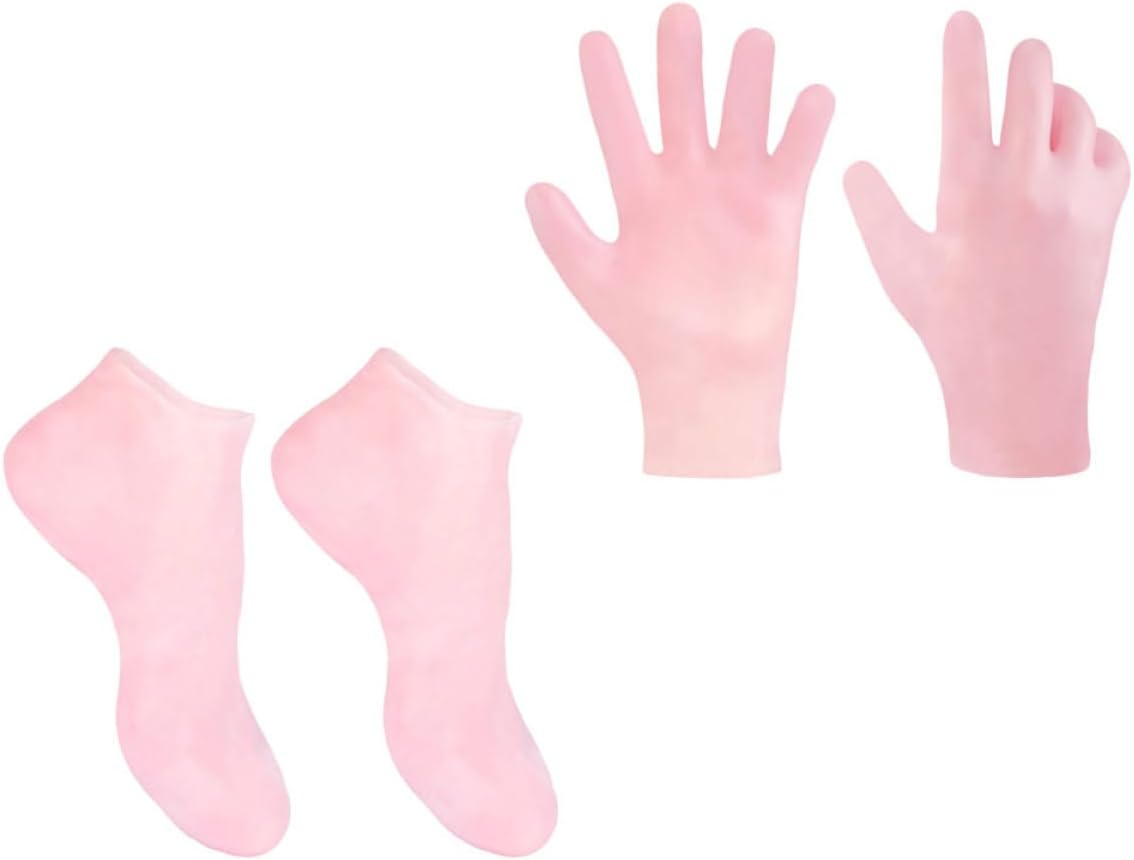 Moisturizing Foot Socks and Hand Gloves Set, Exfoliating Callus Remover, Pink, Size M (Socks 35-37) for Dry Cracked Skin Care and Hydrating Therapy