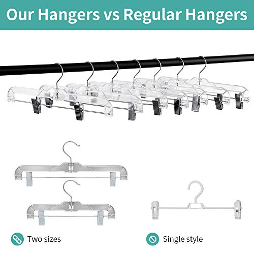 Perfecasa Crystal Clear Plastic Clothes 11 Inches Bottom Hangers With Strong Metal Clips, Skirts, Pants, Trousers, Trunks, Swim Suits, Teenagers, Kids, Heavy Duty, Acrylic 20Pcs #TOP2