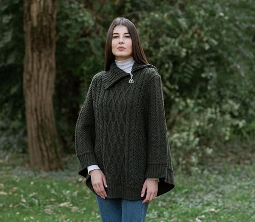 Image of SAOL Ireland Ladies 100% Merino Wool Cowl Neck Zipper Poncho