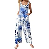 Women's 2025 Fashion Summer Casual Square Neck Sleeveless Jumpsuit for Independence Day Party and Daily (D-Blue, XL)