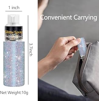 Hair and Body Glitter Spray, Holographic Glitter Highlighter Powder, Face Body Clothes Shiny Glitter, Loose Shimmer Hairspray Festival Rave Prom Accessories, 10g (07# Rainy-Rainbow)