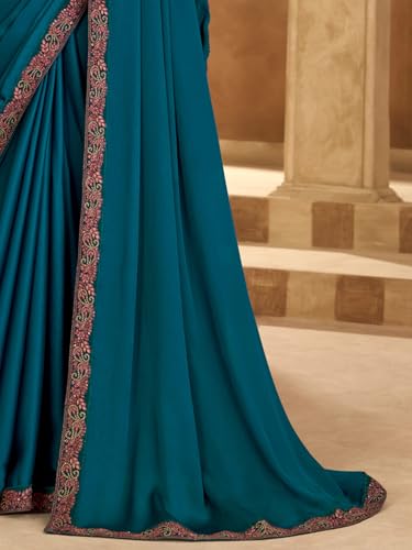 Image of AKHILAM Women's Satin Sequence Embroidery Saree With Unstitched Blouse Piece(SNDLWOD1601 TFH Parent)