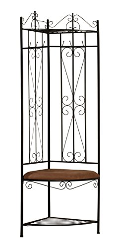 King's Brand Black Metal Corner Entryway Hallway Rack with Bench & 6 Hooks - Thumbnail 3