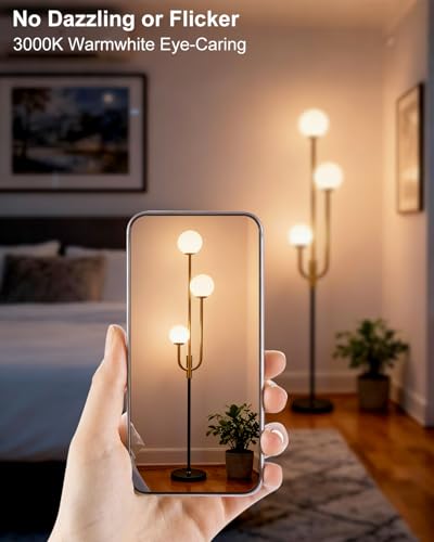 Image of Lightdot 66IN Globe Floor Lamp 3-Lights Vintage Floor Lamps with 3000K Warm White Bulbs Included for Wedding Party Modern Tall Standing Lamp with 5Lbs Heavy Basefor Living Room /Bedroom-Gold & Black