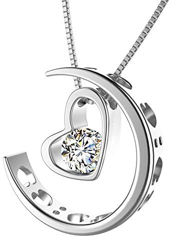 murtoo Moon Love Women's Necklace Heart Pendant Silver Rose Gold Zirconia I Love You Jewelry Gift Box Moon Necklace for Women Girls
