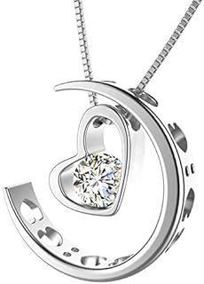 murtoo Moon Love Women's Necklace Heart Pendant Silver Rose Gold Zirconia I Love You Jewelry Gift Box Moon Necklace for Women Girls
