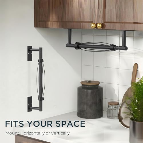 Image of FORIOUS Paper Towel Holder Under Cabinet, Single Hand Operable with Adjustable Damping for Easy Tear, Adhesive or Drill Wall Mount, 304 Commercial Paper Towel Holder for Kitchen Bathroome, Matte Black