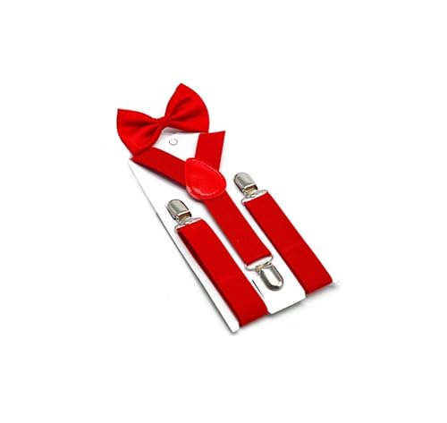 SPORTARC Straps- und Fliegen-Sets für Kinder, elastisch und verstellbar, für Jungen und Mädchen, rot