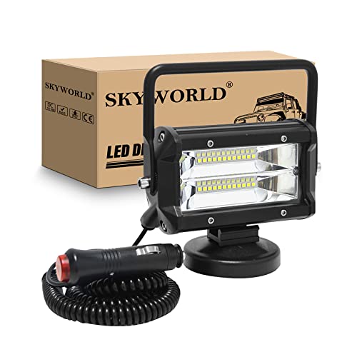 SKYWORLD 2 Pcs 5 Pouces 15 cm 72W Feux de travail aimantée, 12V 24V Rampe Phare led allume cigare, Projecteur led floodlights pour Offroad Voiture Camions SUV...