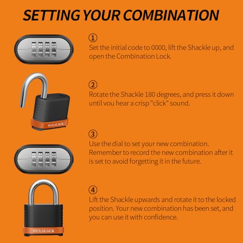 Image of WULALACK Heavy Duty Outdoor Combination Lock with 1-1 /2-Inch-Long Shackle, Weatherproof Combo Lock for Gate，Fence，Shed