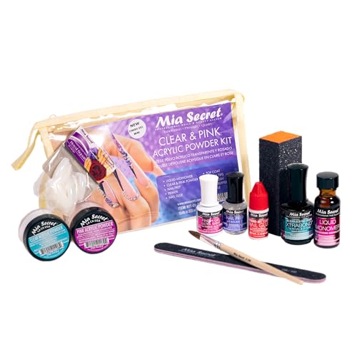 Mia Secret Acrylic Nail Kit/set For beginners - Nails Kit With Pink Acrylic Powder and Clear Acrylic Powder With Everything - Starter Kit de Uñas Acrilicas Mia Secret - Uñas Completo