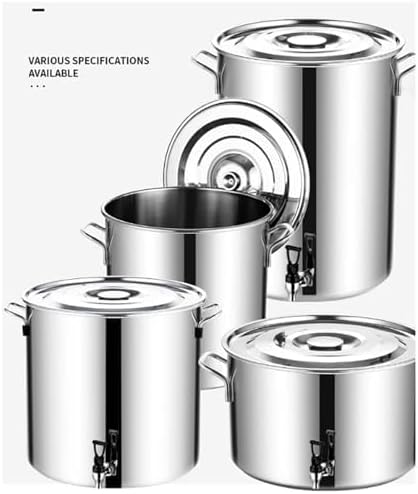 Stainless Steel Stock Pot Stock Pot With Spigot, Round Stock Pot With Soft-Touch Handles, Stainless Steel Soup Stockpot Composite Bottom 5-90L Wine Bucket,Thicken Milk Can With Tap S(Size:20*20cm(5L))