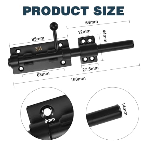 GothicBride Thickened Stainless Steel Door Bolt 160 mm Gate Bolt Lock Floor Slider with Padlock Hole - Image 2