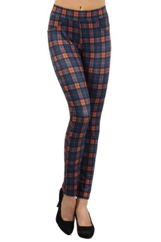 Fashion Mic Plaid Slim Fit Pants - Multiple Style, Colors (L, Orangeblue) #TOP1