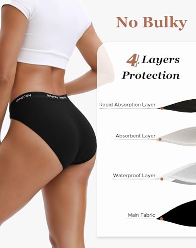 INNERSY Women's Bikini Period Underwear Cotton Menstrual Leakproof Panties 3-Pack3