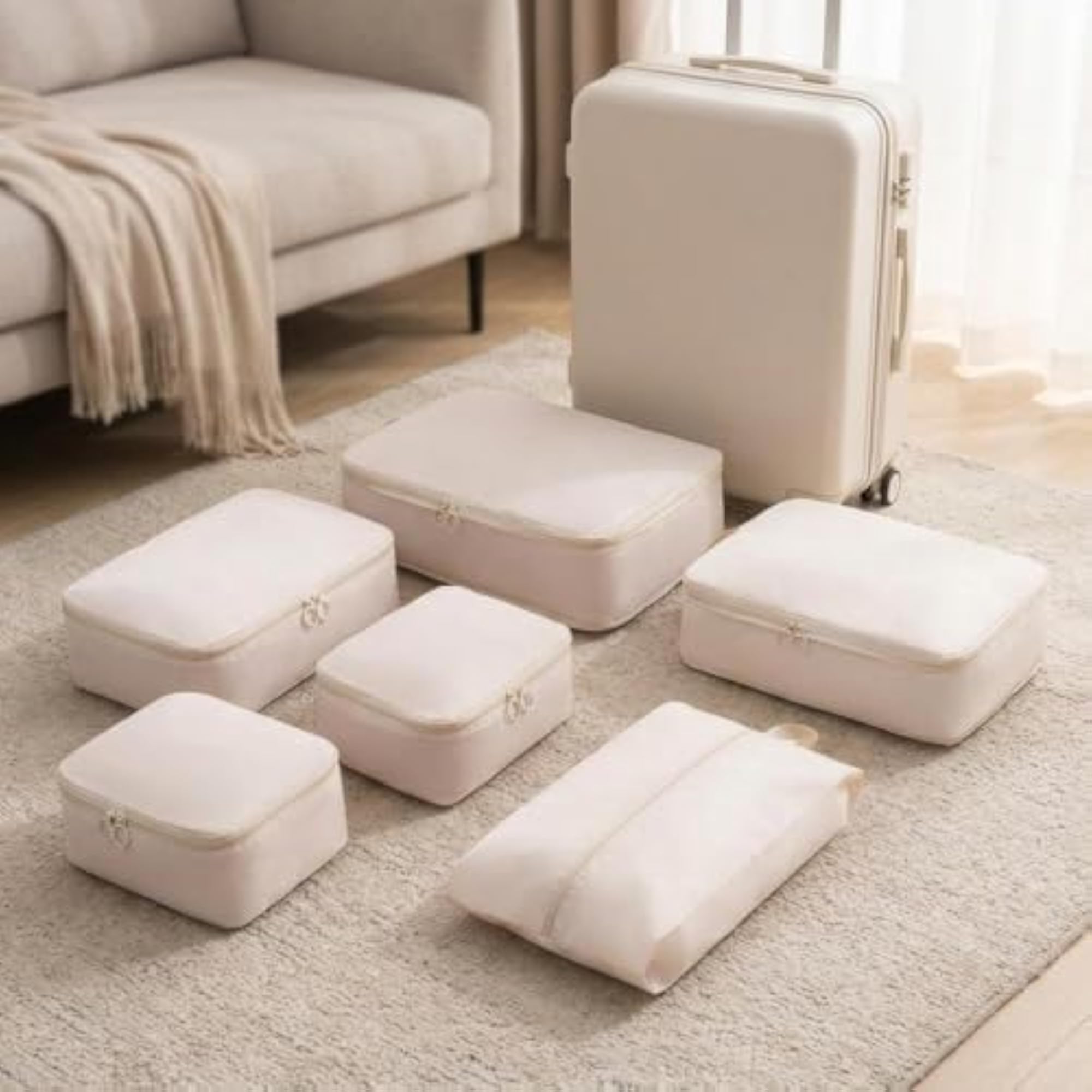 6-Piece Travel Compression Packing Cubes Set, Waterproof Organizer