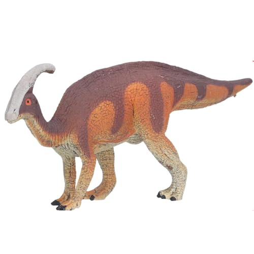 Image of FUNFOB Dinosaur Toy Figure Width - 19.5cm Parasaurolophus Dinosaur Toy for Kids & Adults PVC Multicolour | Single Horn Orange Brown Dino SML