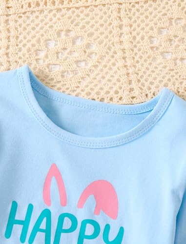 Image of Easter Outfit Toddler Girl Bunny Print Short Sleeve Tee Shirt Cute Flare Pants Easter Outfits for Girls 2-6T