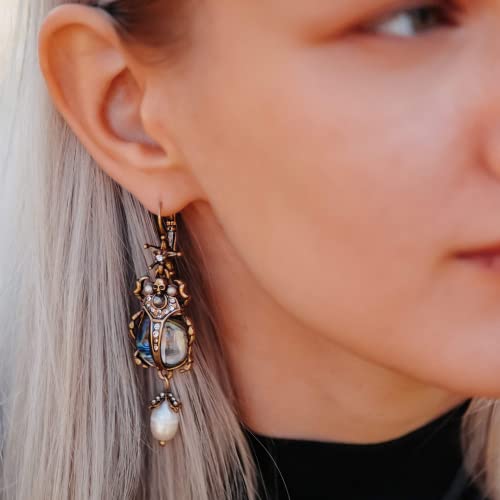 COLORFUL BLING Drop Dangle Earrings For Women - Vintage Jewelry For Women- Unique Beetle Bug Scarab Weird Earrings -Amazing Victorian Scarab Pearl Drop Jewelry - Fashion Abalone Shell Earring Gifts for Women 7