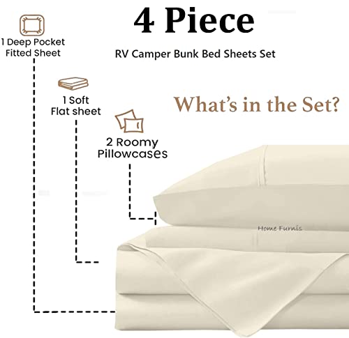 Rv Sheet Sets 70X80 Camper King 4 Pc, 600 Thread Count 100% Egyptian Cotton Bed Sheets For Rv, Campers & Travel Trailers, Rv Bed Sheets Fit Mattress 10" To 15" Deep Fitted Rv Sheets Ivory #TOP1
