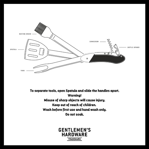 Gentlemen’s Hardware BBQ Multifunktionswerkzeug aus Edelstahl und Holz, Größe: 2,5x15x3,5 cm, GEN274UK